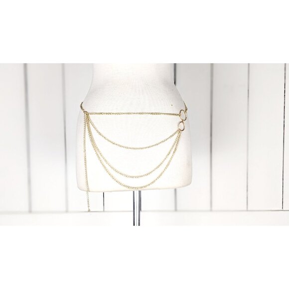 Gold metal layered hanging chain link dainty lightweight skinny belly chain belt main image 5